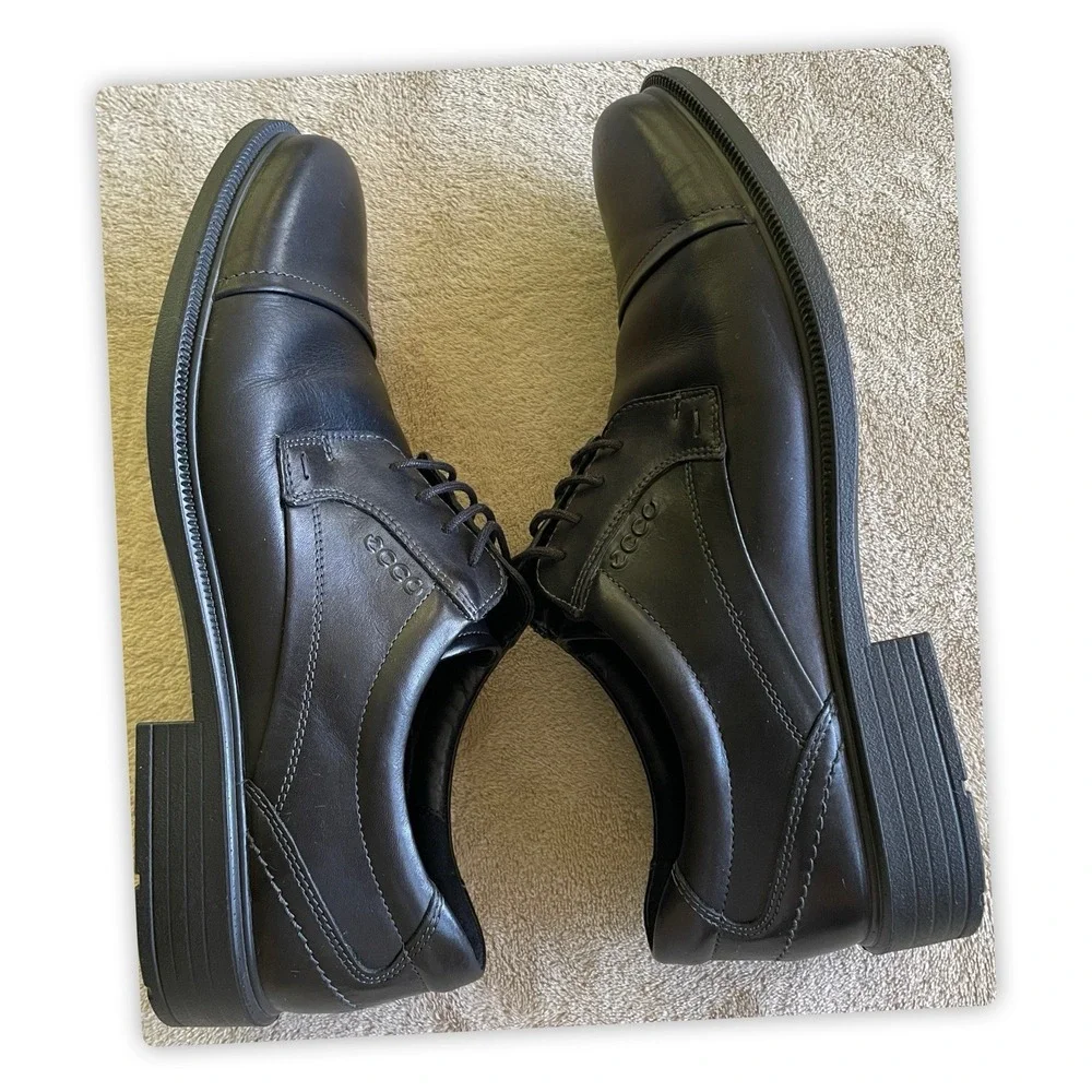 Ecco Helsinki‎ 2 Cap Toe Derby Dress Shoes Black Leather Men's Size U.S. 10-10.5